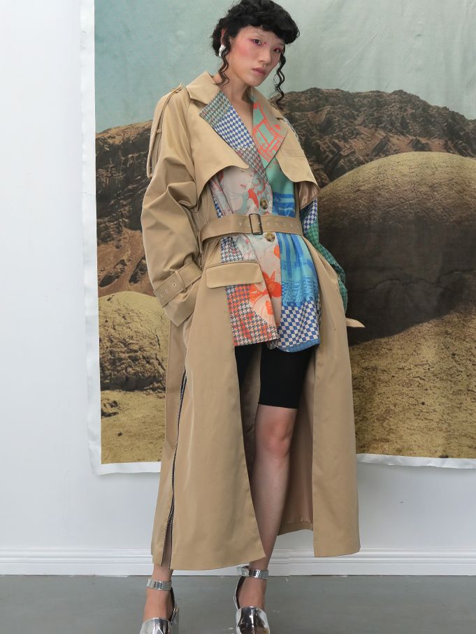 Nichi Long Patchwork Trench-Coat