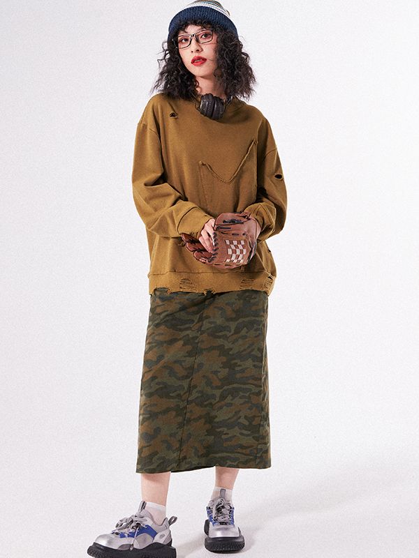 Camouflage Flare Casual Long-Skirt