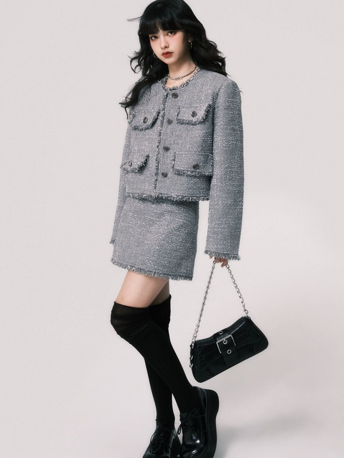 Formal Mature Tweed Jacket Skirt