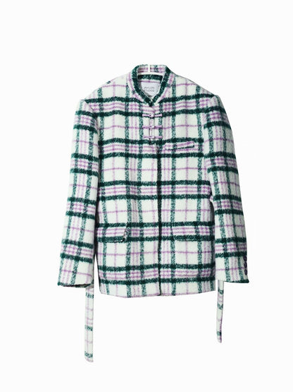 CHECKED RETRO WOOL MIDDLE COAT