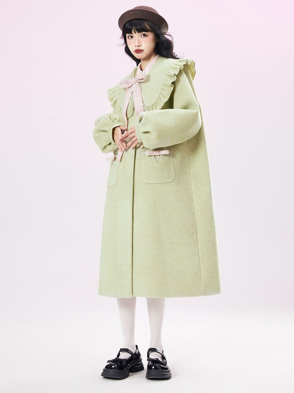 BIG-COLLAR Frill Girly Wool Long-COAT-Tipsymattina – ARCANA ARCHIVE