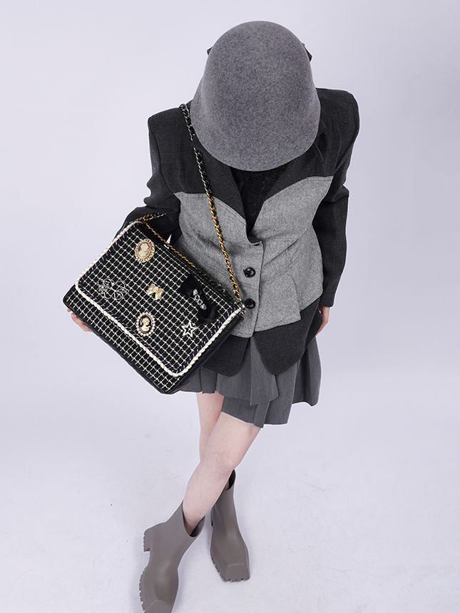 2WAY CHAIN ​​CHECKED LARGE CUTE BAG