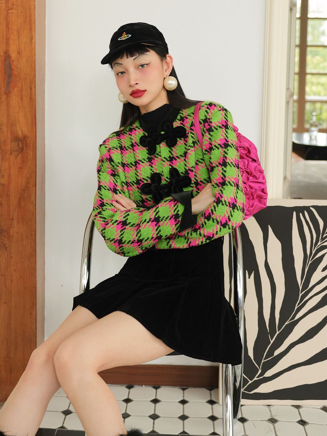 Ribbon Checked girly Wool Jacket