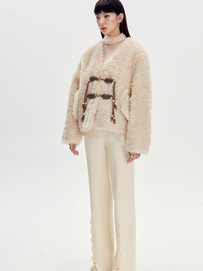 Rope Boa Fur V-neck Jacket