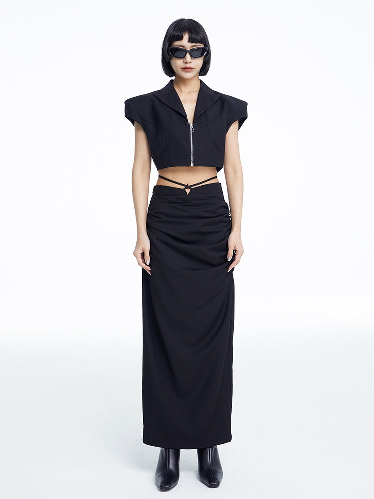 Drape I-line Waist-mark Long-Skirt