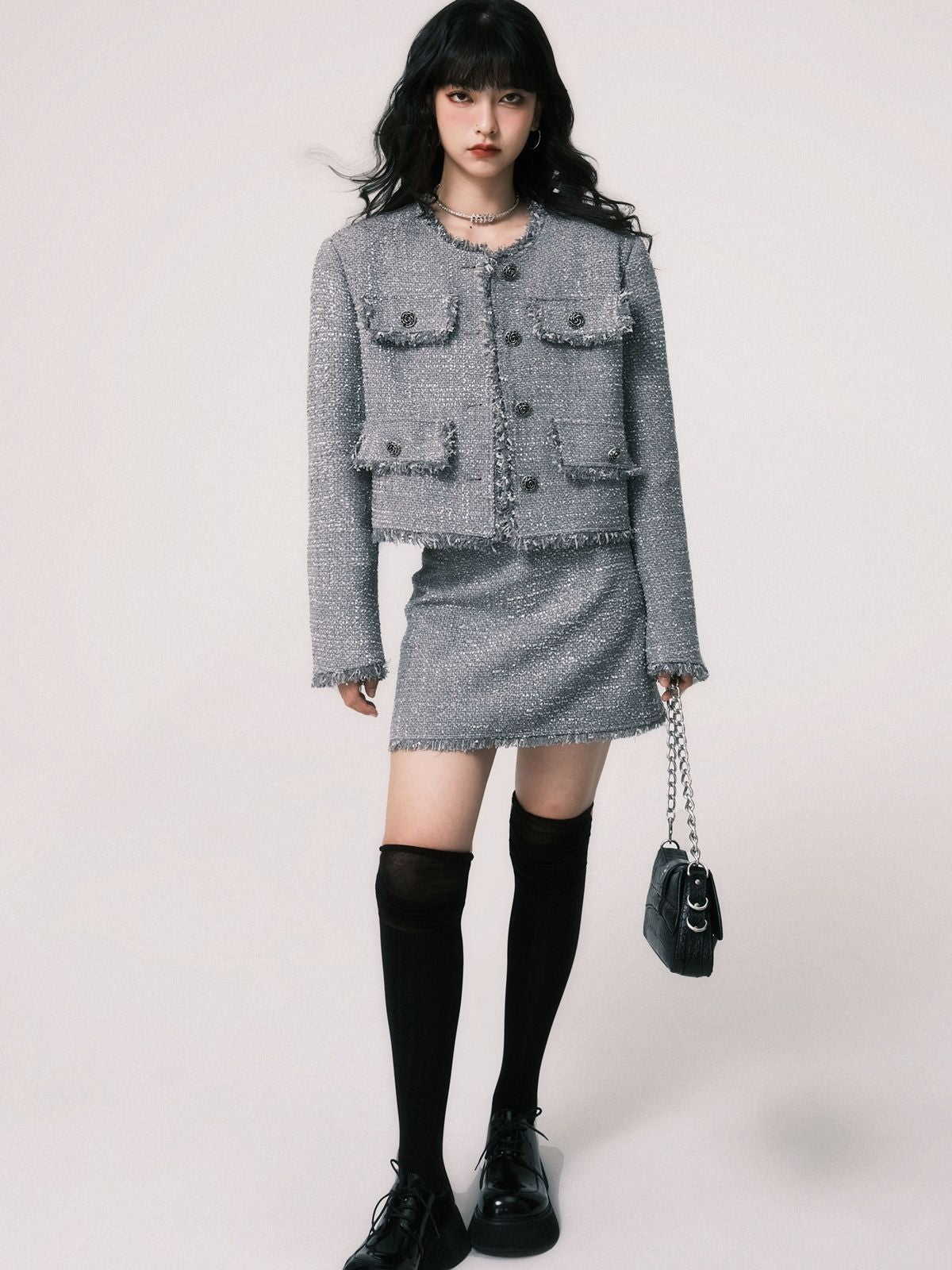 Formal Mature Tweed Jacket Skirt