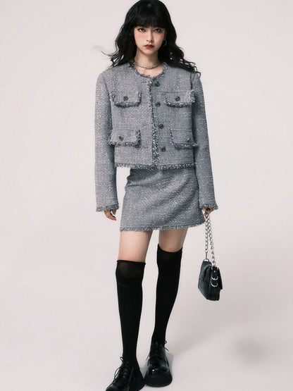 Formal Mature Tweed Jacket&amp;Skirt