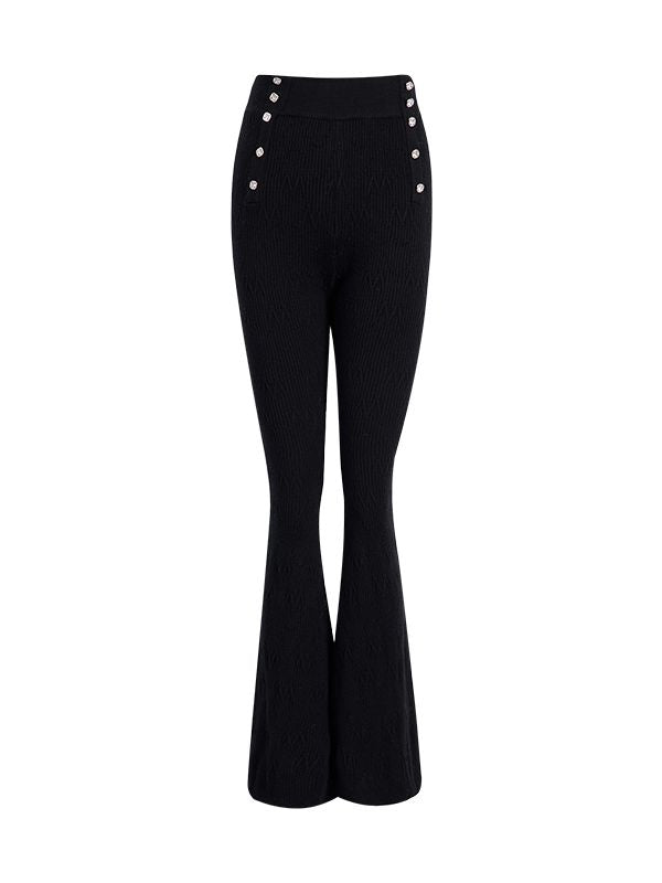 Bell-Bottom High-Waist Flare Knit-Pants