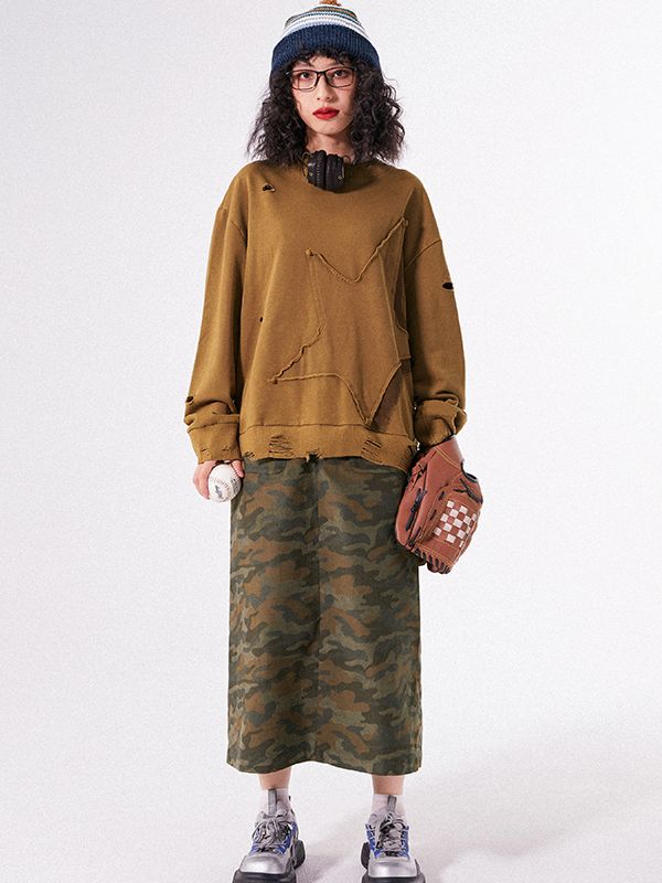 CAMOUFLAGE FLARE CASUAL LONG-SKIRT