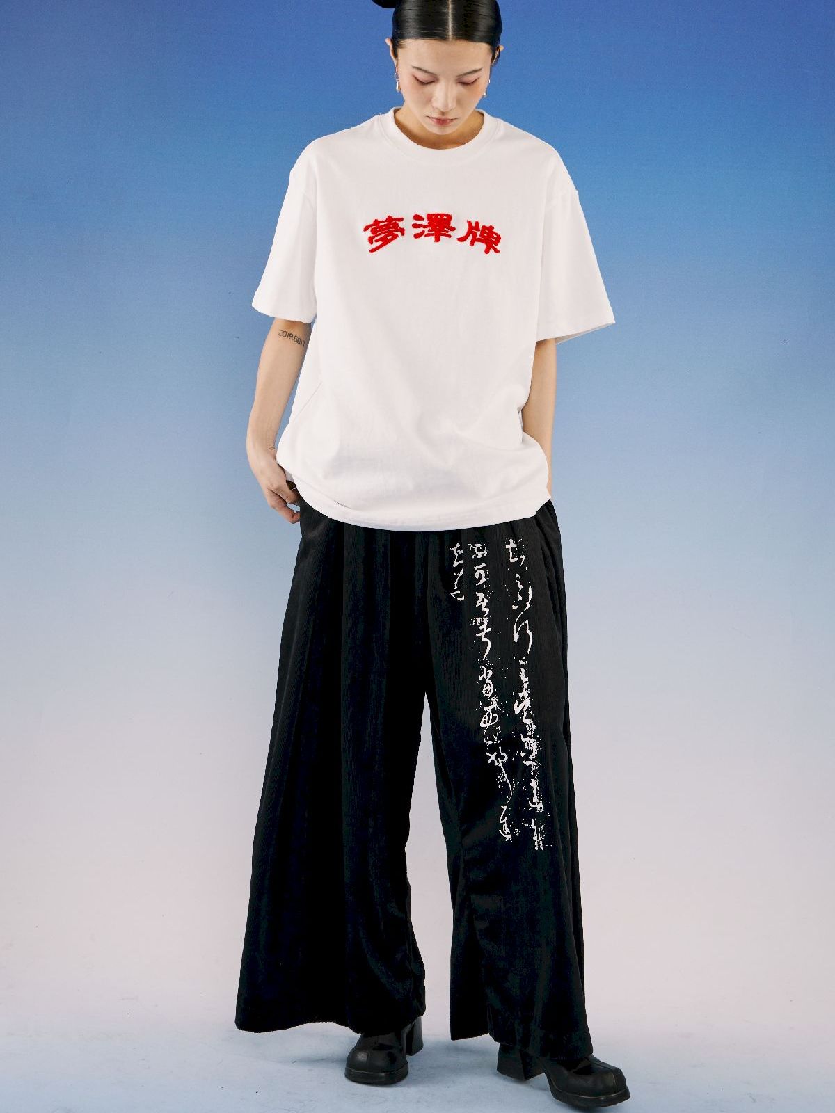 Embroidery Wide-LEG CORDUROY PANTS