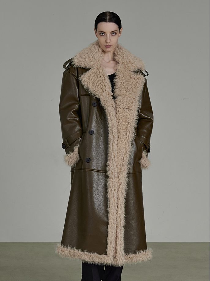 Leather Classy Chic Boa Long-Coat