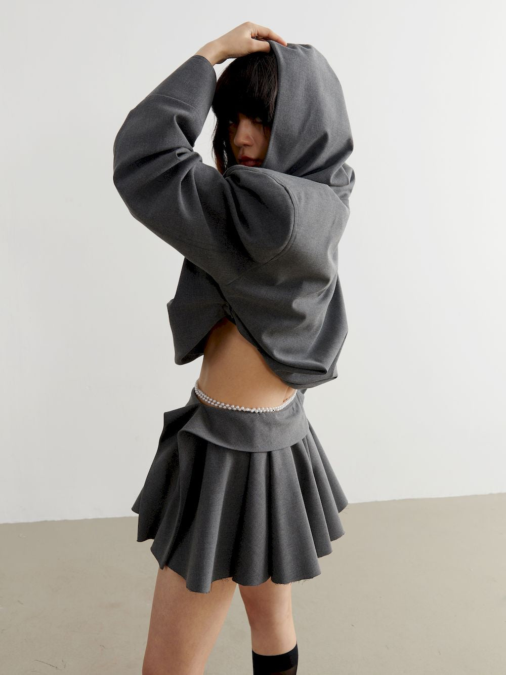 DRAPE HOODIE NICHI LOOSE CROPPED TOPS