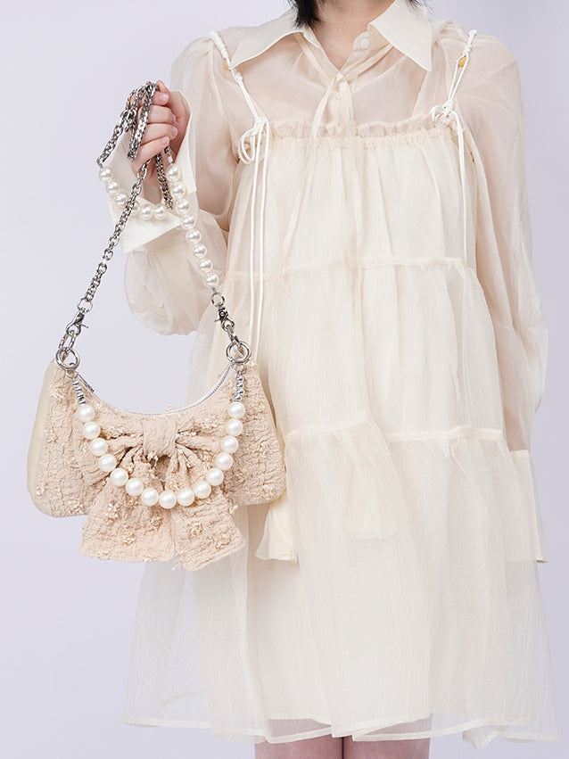 Compact Pearl Ribbon Feminine Bag