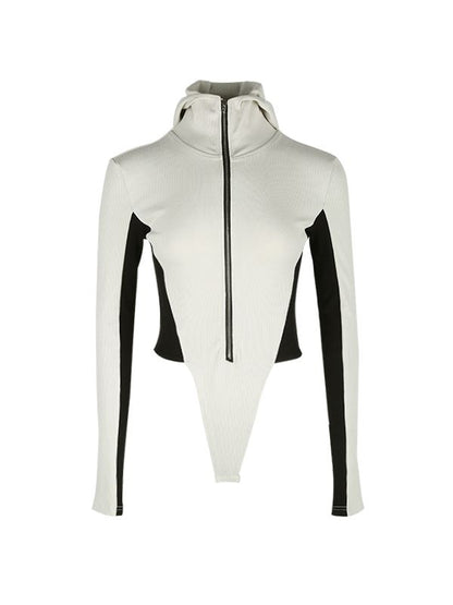 NICHI BI-COLOR HOODIE TIGHT ZIP-TOPS