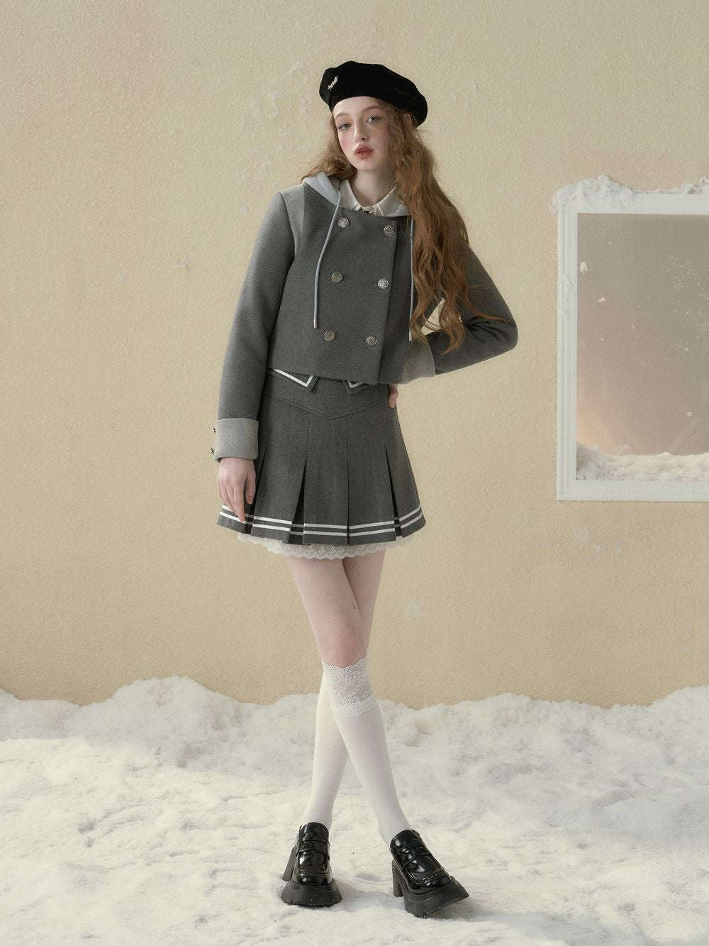 College Cute Retro Jacket＆Skirt