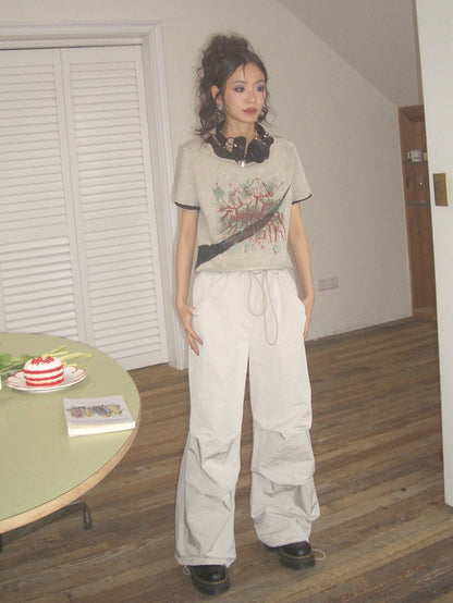 DRAWSTRING STRAIGHT LOOSE CASUAL CARGO-PANTS