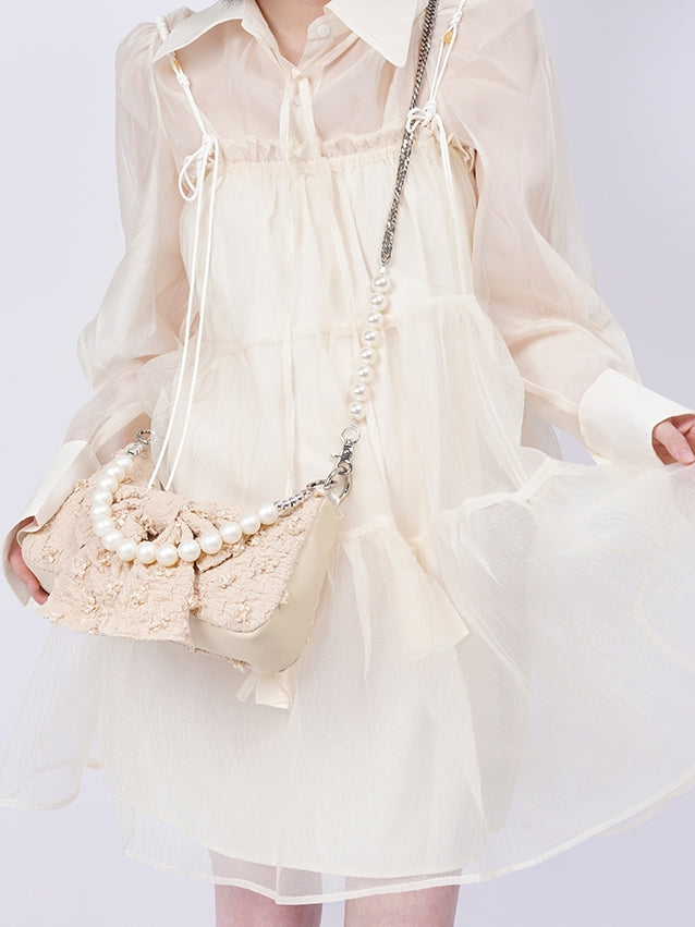 Compact Pearl Ribbon Feminine Bag