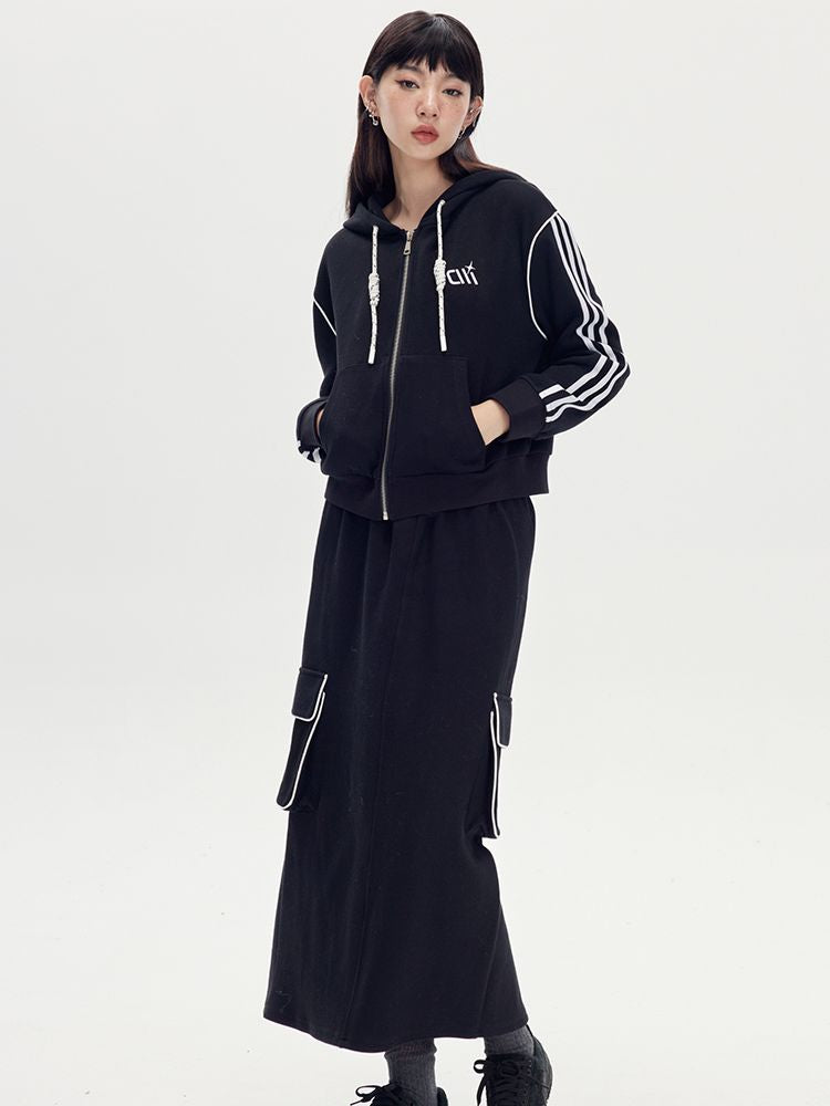 Sweat Casual Hoodie Parka &amp; Long-Skirt