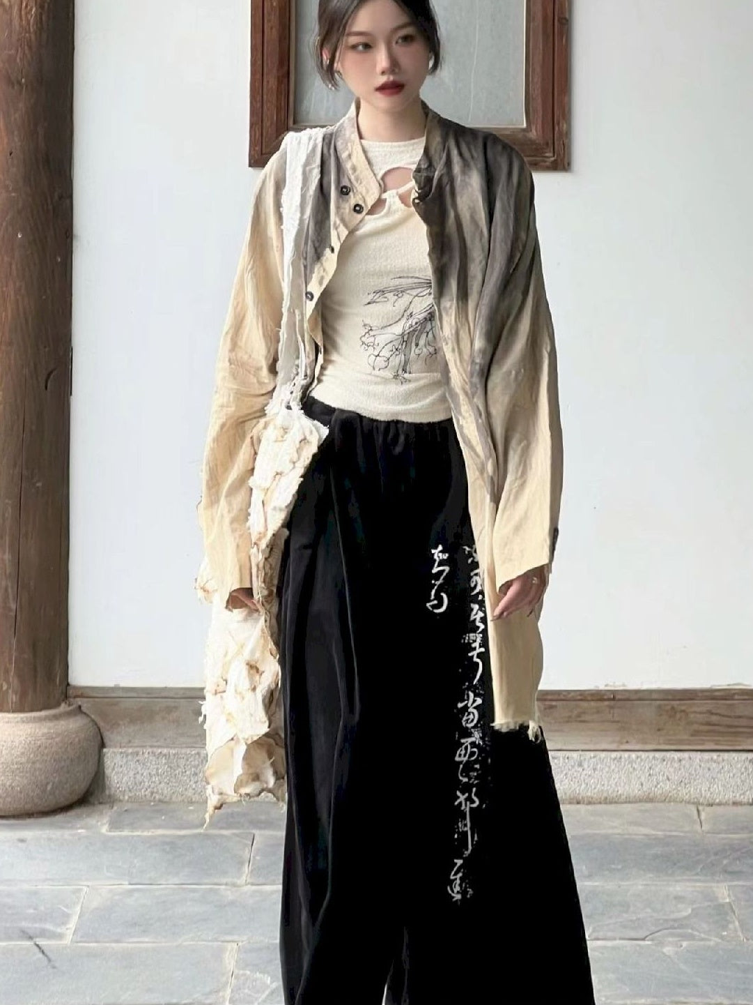 Embroidery Wide-leg Corduroy Pants