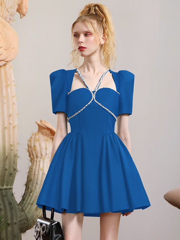 Bijou Power-Shoulder Flare Retro Dress