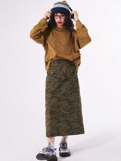 Camouflage Flare Casual Long-Skirt