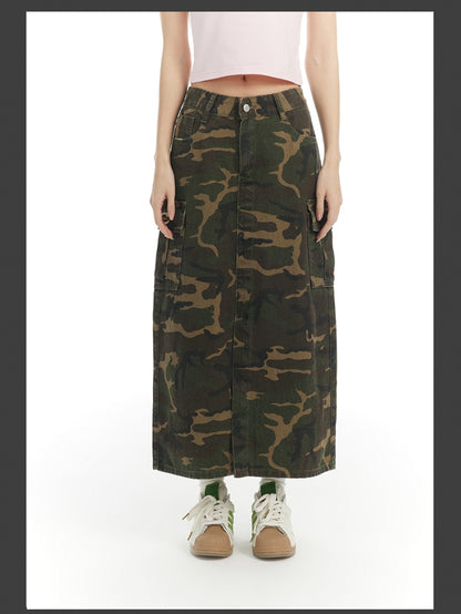 Camouflage Casual Retro Gaudy Long-Skirt