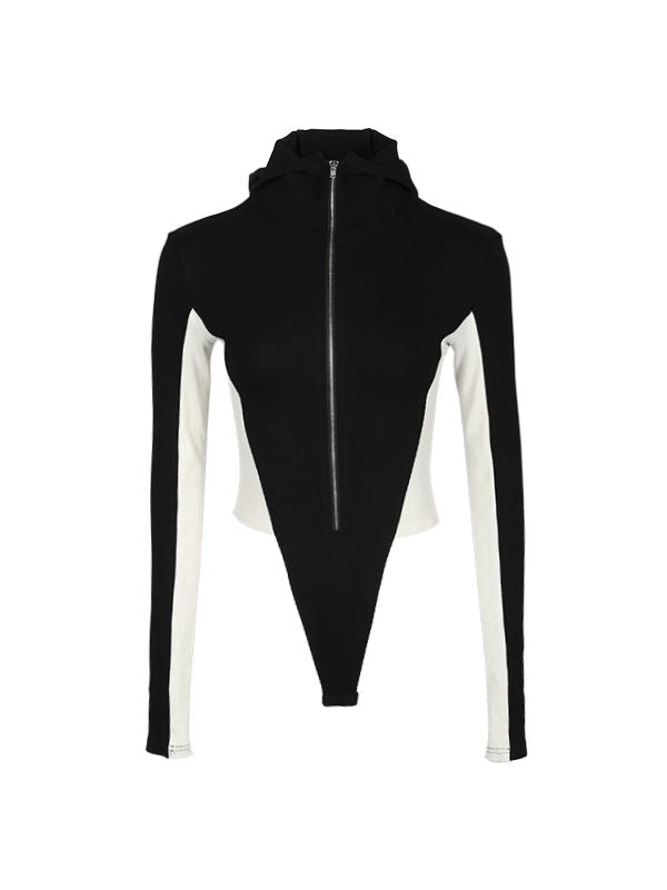 NICHI BI-COLOR HOODIE TIGHT ZIP-TOPS