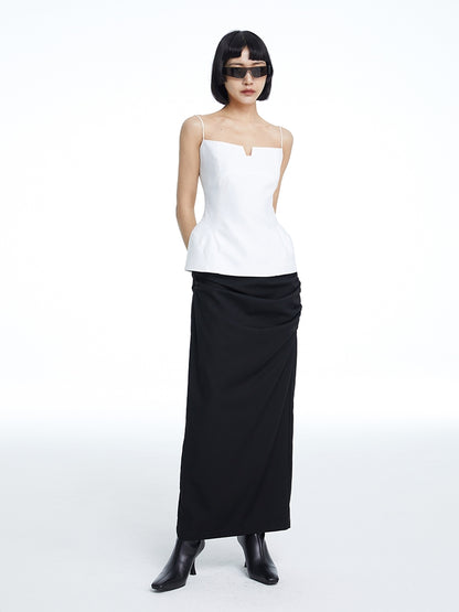 Drape I-line Waist-mark Long-Skirt