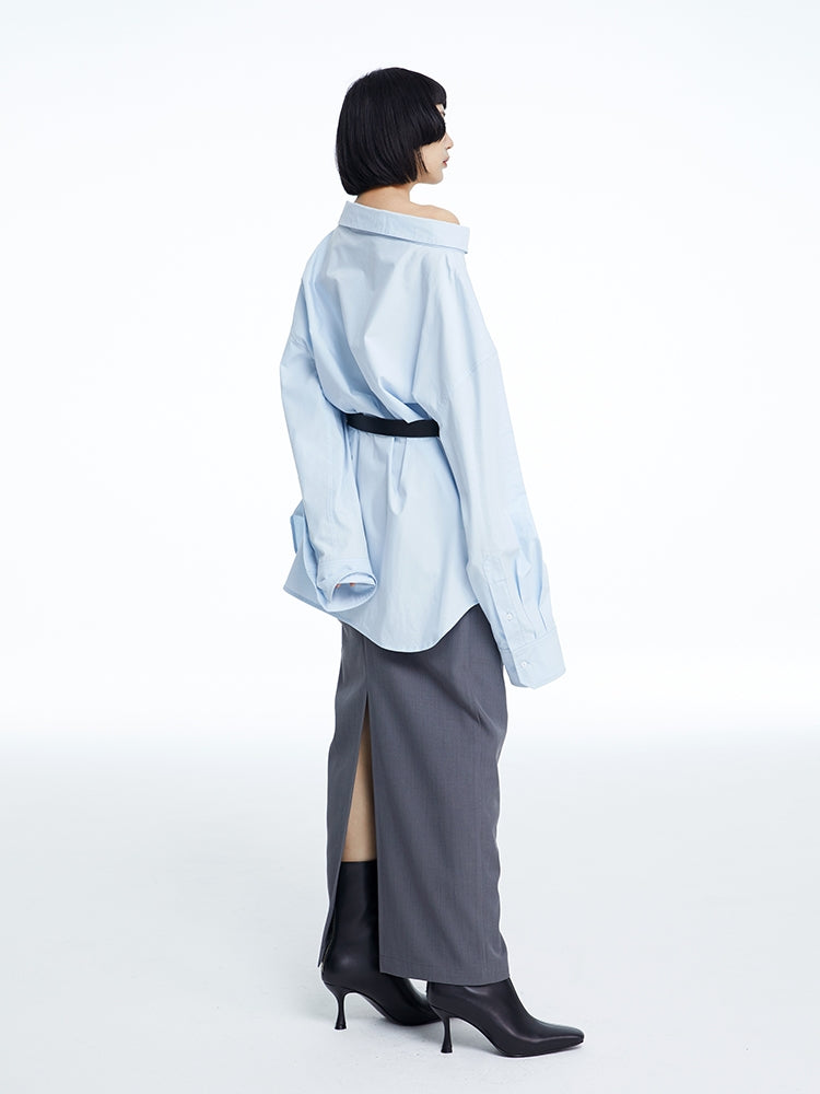 High-neck Oversize Nichi-collar Drawstring Blouse