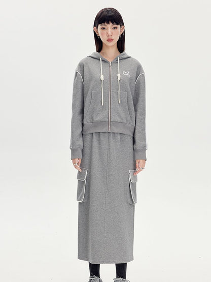 Sweat Casual Hoodie Parka &amp; Long-Skirt