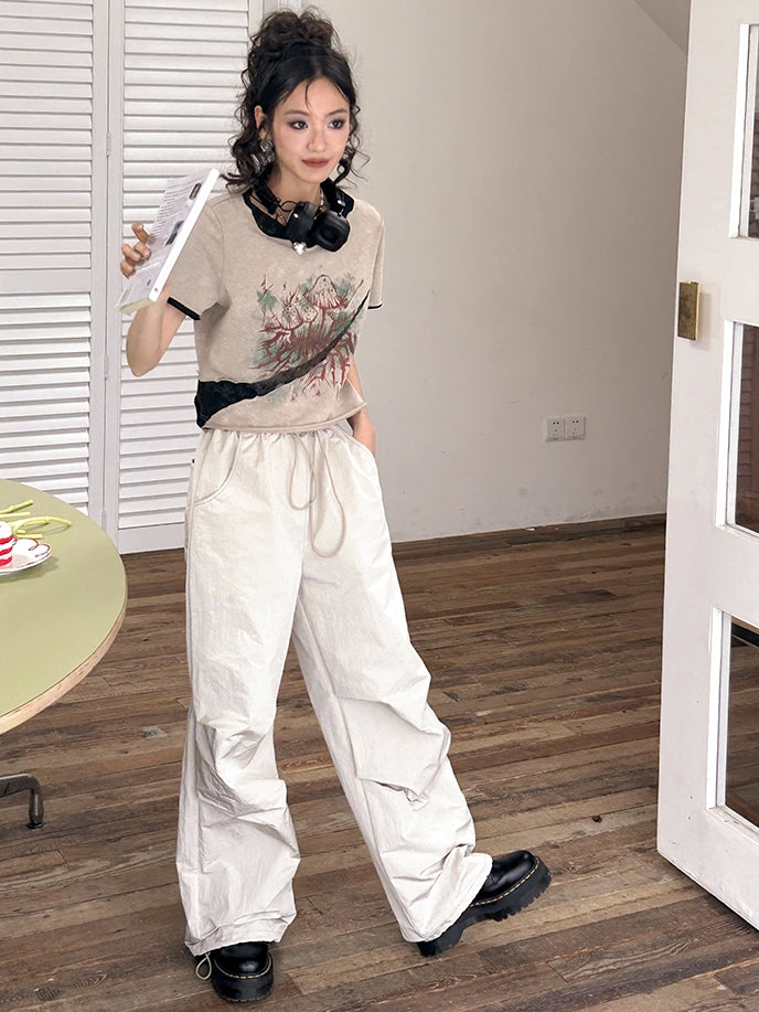 DRAWSTRING STRAIGHT LOOSE CASUAL CARGO-PANTS