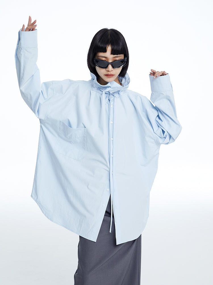 High-neck Oversize Nichi-collar Drawstring Blouse