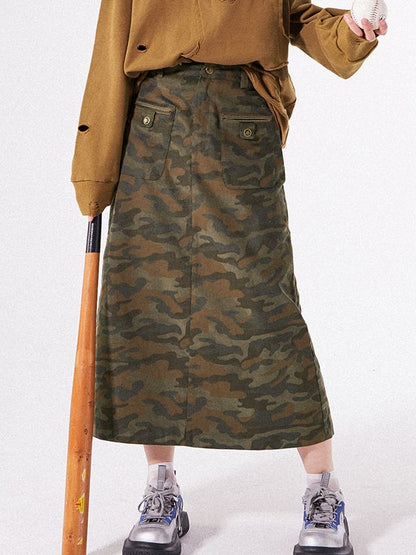 Camouflage Flare Casual Long-Skirt