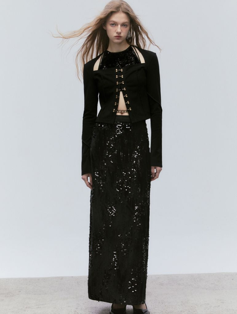 Chain Sequin LUSTER TOPS &amp; LONG-SKIRT