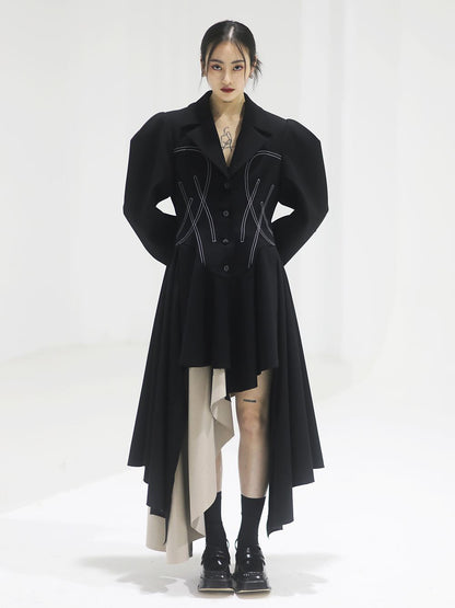 Asymmetry Nichi Balloon-Sleeve Stitch Jacket