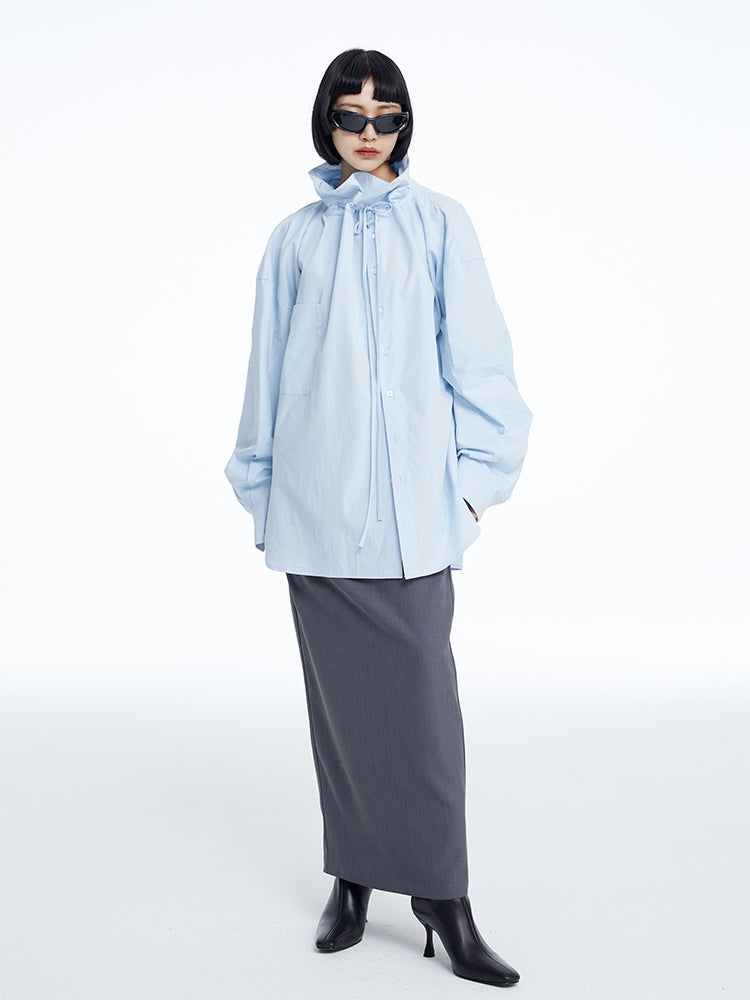 High-neck oversize Nichi-Collar Drawstring Blouse