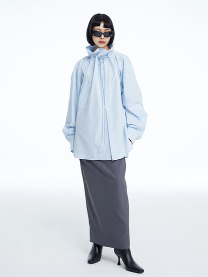 High-neck Oversize Nichi-collar Drawstring Blouse