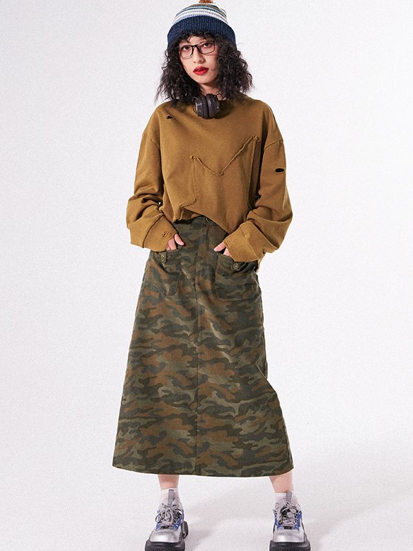 Camouflage Flare Casual Long-Skirt