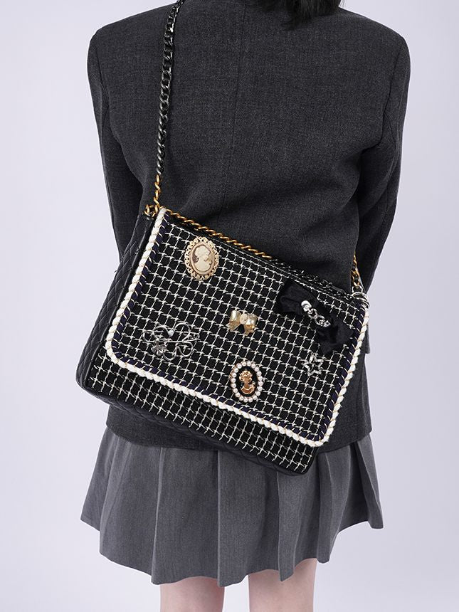 2WAY CHAIN ​​CHECKED LARGE CUTE BAG