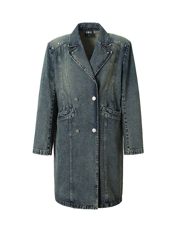 Speckte Vintage Long Jeansjacke