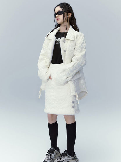 Quilting Fluffy Fur Jacket＆Skirt Set-up