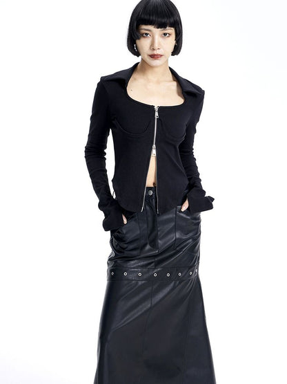 Leather Cool Long Flare Skirt