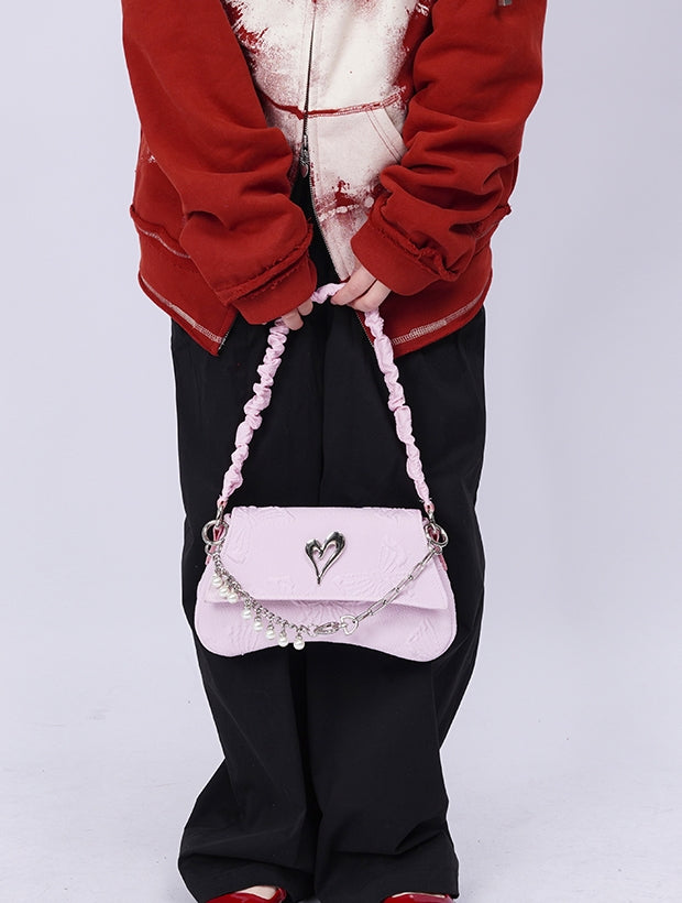 Compact 2way Draw String Heart Bag