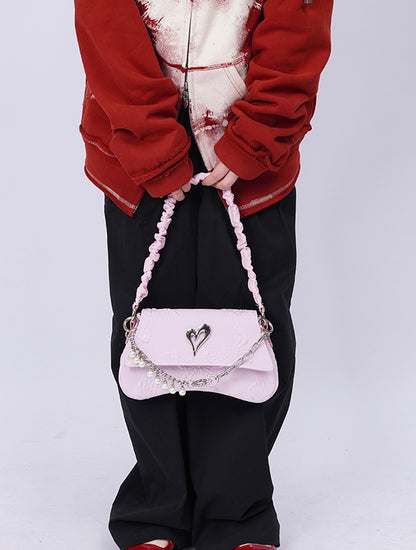 Compact 2way Draw String Heart Bag