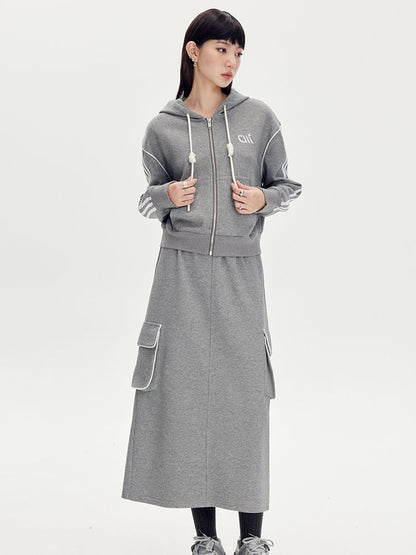 Sweat Casual Hoodie Parka &amp; Long-Skirt