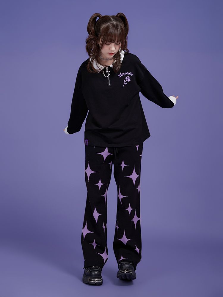 Star Knit Loose Casual Pants