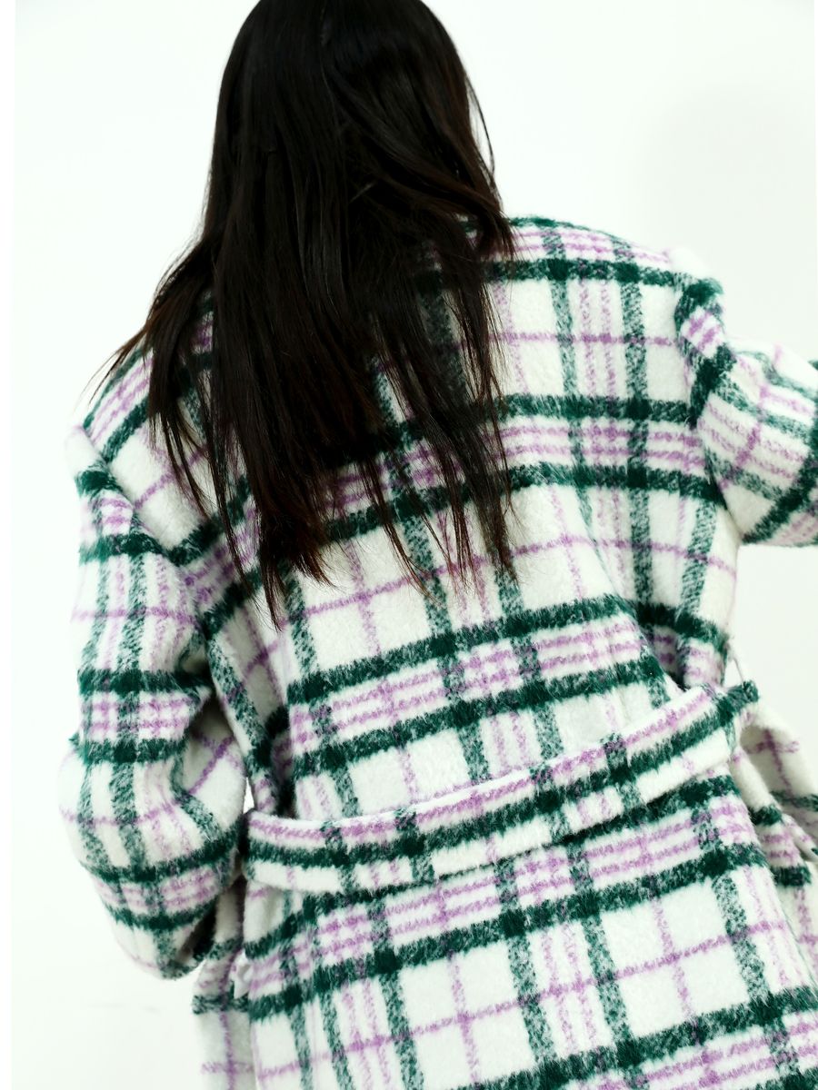 CHECKED RETRO WOOL MIDDLE COAT