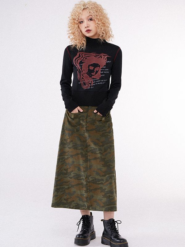 Camouflage Flare Casual Long-Skirt