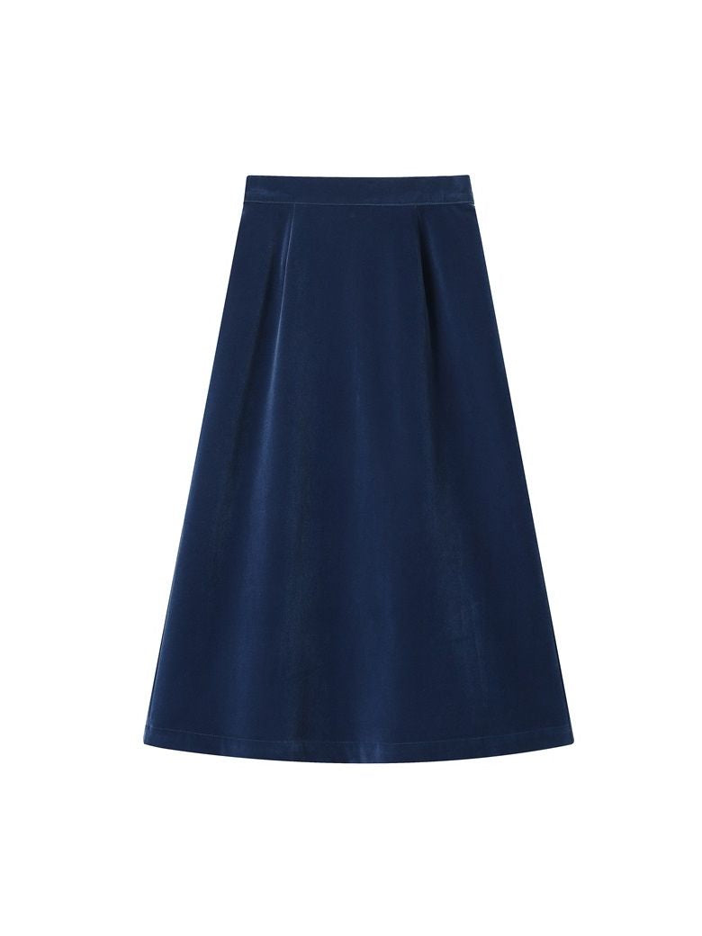 Plain Velvet Velours Long-Skirt