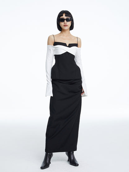 Drape I-line Waist-mark Long-Skirt